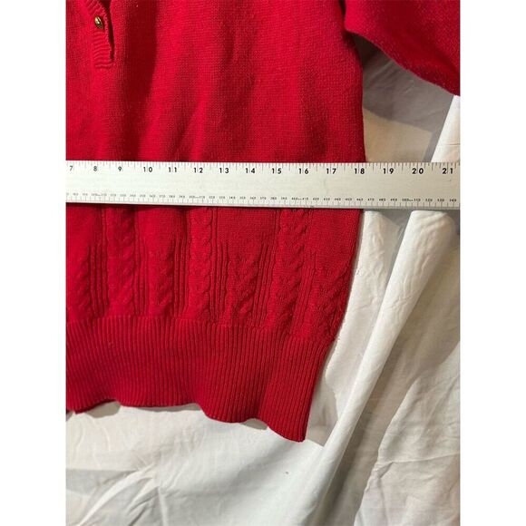 Victoria Jones VTG Red Collard Cable Knit Pullover Sweater Sz L 80s Maximalism - Picture 8 of 9